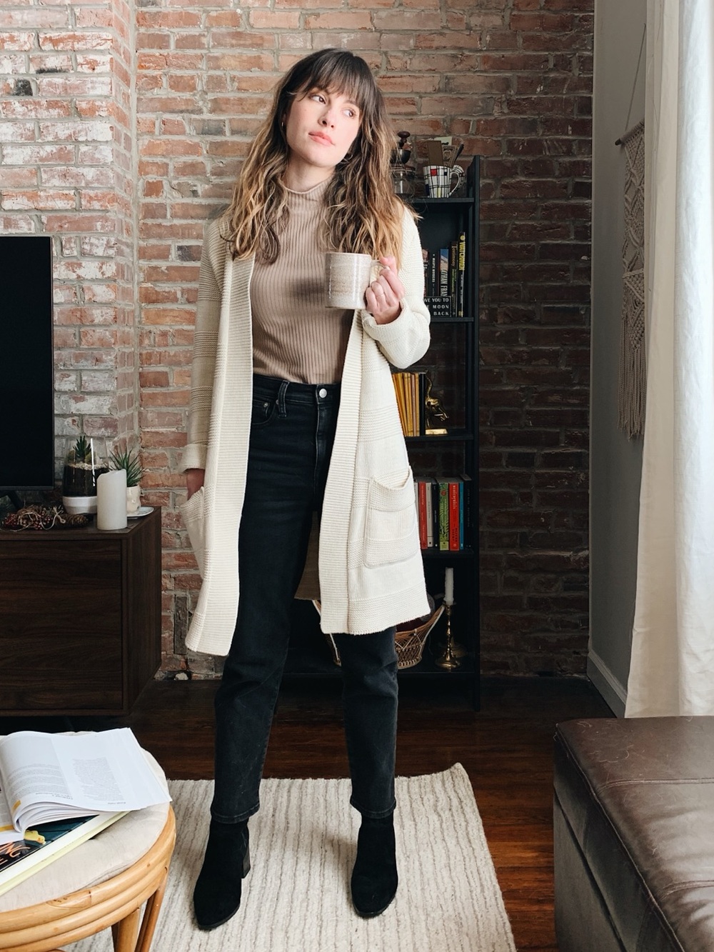 Vintage Milrank Cozy Cream Knit Long Cardigan with Pockets size S/M